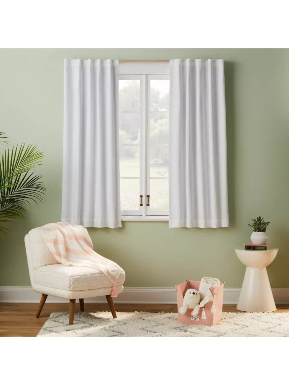 Pillowfort Solid White Twill Fabric Single Blackout Curtain Panel 42" x 63"